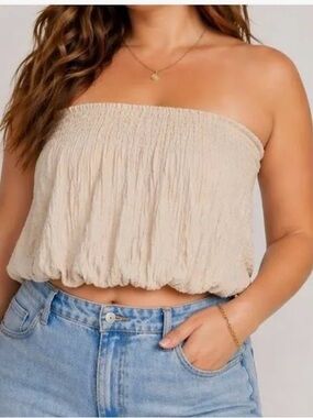 Universal Thread size XL Beige Strapless Smocked Crop Top